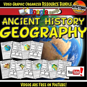Preview of Ancient History Geography- Instructomania Video Worksheet Bundle-Doodle Style