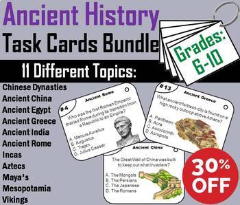 Preview of Ancient Civilizations Task Card Activities China, Egypt, Greece, India, Rome etc