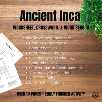 Preview of Ancient Inca Crossword Puzzle, Word Search & Worksheet: Early Finisher Activity
