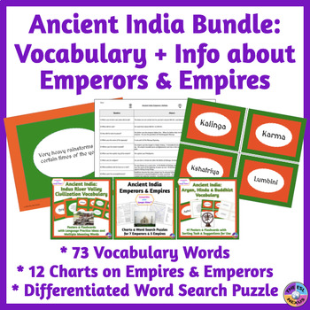 Preview of Ancient India BUNDLE - Vocabulary & Charts about Empires, Religions & People