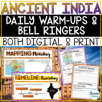 Preview of Ancient India Bell Ringers Warm Ups - Morning Work - Mapping Timeline