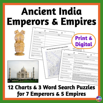 Preview of Ancient India Emperors and Empires - Charts for Reading & Writing, Word Searches