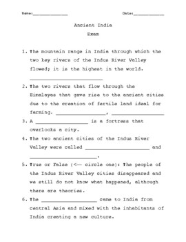 Ancient India Exam by The Edified Porcupine | Teachers Pay Teachers