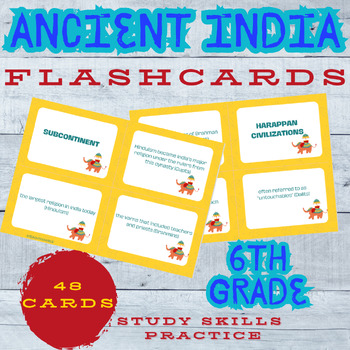 Preview of Ancient India Flashcards - Study Skills - 6th Grade Friendly - FREE!