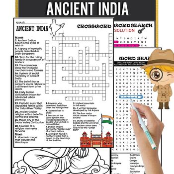 Preview of Ancient India Fun Worksheets ,Wordsearch,Crosswords & Coloring Page