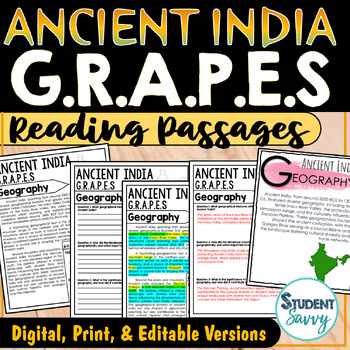 Preview of Ancient India GRAPES Activities Reading Passages Geography Economy Religion