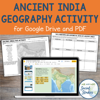 Preview of Ancient India Geography and Map Activity for Google Drive and PDF