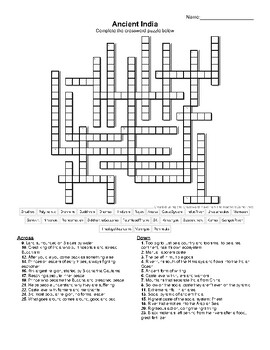 Preview of Ancient India/Hinduism/Buddhism Crossword Puzzle