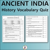 Ancient India History Vocabulary Quiz - Editable Worksheet