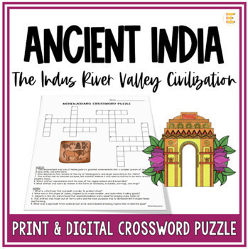 Preview of Ancient India Indus River Valley Activity - FREE Crossword Puzzle