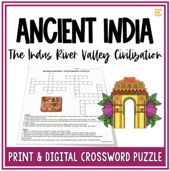 Ancient India Indus River Valley Activity - FREE Crossword Puzzle