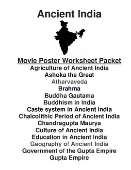 Preview of Ancient India "Movie Poster" WebQuest & Worksheet Packet (35 Total)