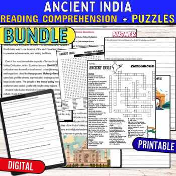 Preview of Ancient India Reading Comprehension Passage,PUZZLES,Quiz,Digital BUNDLE