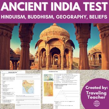 Preview of Ancient India Test - Hinduism, Buddhism, Geography, Beliefs