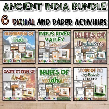 Preview of Ancient India Unit Bundle | Reading Comp, Presentations & Notes -Print & Digital