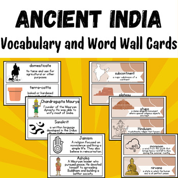 Preview of Ancient India Vocabulary Word Wall Cards - Neutral Themed and Plain Options