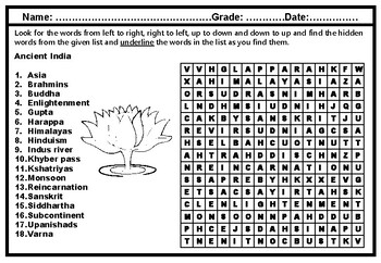 Preview of Ancient India Word Search Puzzle Worksheet, Vocabulary, Distance Learning