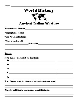 Preview of Ancient Indian Warfare "5 FACT" Summary Assignment