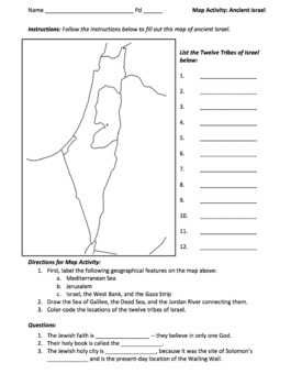 Blank Map Of Ancient Israel Ancient Israel Map Activity / Map the Twelve Tribes of Israel | TpT