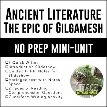 Preview of Ancient Lit Epic of Gilgamesh Mini-Unit w/ Reading Comprehension & Activities