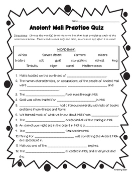 Preview of Ancient Mali Practice Quiz