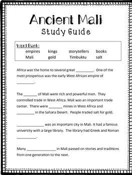 Preview of Ancient Mali Study Guide