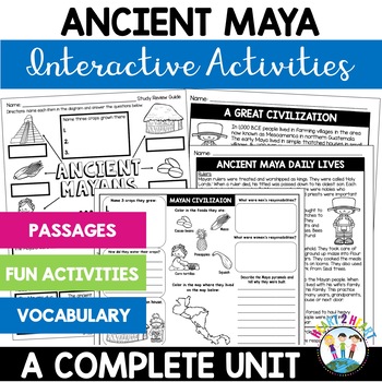 Preview of Ancient Maya Activities Unit Comprehension Passages Worksheets Map Test Mayans