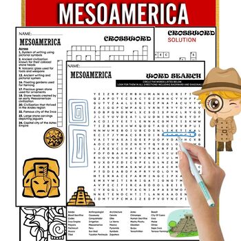Preview of Ancient Mesoamerica Maya Inca & Aztec Worksheets ,Crosswords & Coloring Page