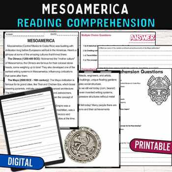 Preview of Ancient Mesoamerica Reading Comprehension Passage Quiz,Digital and Printable