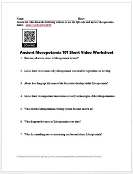 Ancient Mesopotamia 101 Short Video Worksheet by History Wizard