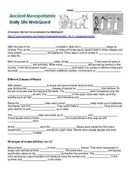 Ancient Mesopotamia Daily Life WebQuest By Stokes' Scholars | TPT