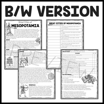 Ancient Mesopotamia Great Cities Reading Comprehension Worksheet