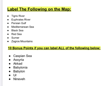 Preview of Ancient Mesopotamia Map Quiz