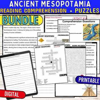 Preview of Ancient Mesopotamia Reading Comprehension Passage,PUZZLES,Quiz,Digital BUNDLE