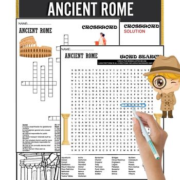 Preview of Ancient ROME Fun Worksheets ,Wordsearch,Crosswords & Coloring Page