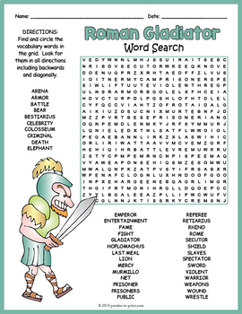 Ancient Roman Gladiator Word Search Puzzle by Puzzles to Print | TpT