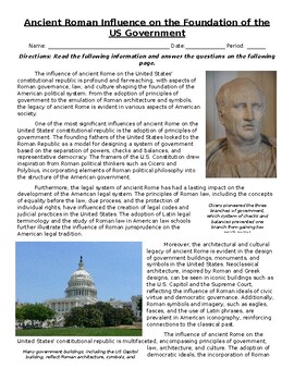 Preview of Ancient Roman Influence on the Foundation of the US Government: Text & Questions