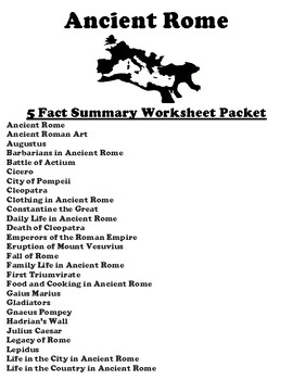 Preview of Ancient Rome "5 FACT" Summary Assignment Packet (64 Topics)