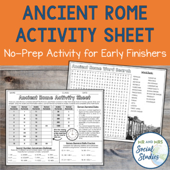 Preview of Ancient Rome Worksheet: Roman Numerals Guide + Puzzle | Ancient Rome Word Search