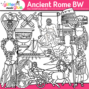 Preview of Ancient Rome Clipart: Gods, Coins, and Chariot Racer Clip Art Black & White PNG