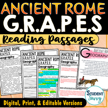 Preview of Ancient Rome GRAPES Activities Reading Passages Geography Economy Religion