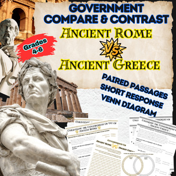 Preview of Ancient Rome & Greece Government Paired Passage 4-6 Compare Write ELA History