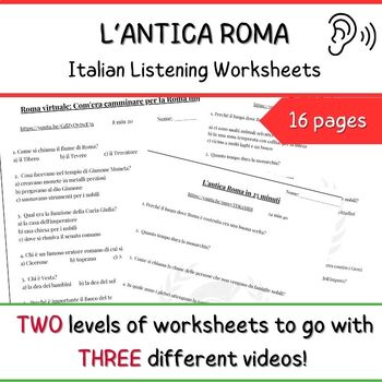 Preview of Ancient Rome - L'antica Roma - 3 sets of Italian Listening Worksheets  **ITA**