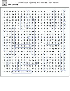 Ancient Rome Mythology and Literature 2 Crossword Word Search Matching
