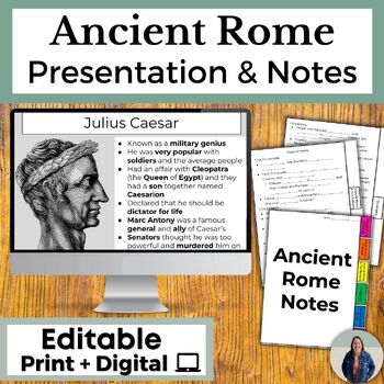 Preview of Ancient Rome Presentation with Guided Notes & Roman Empire Map Activities