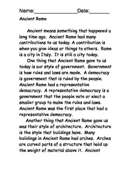 Preview of Ancient Rome Reading Comprehension