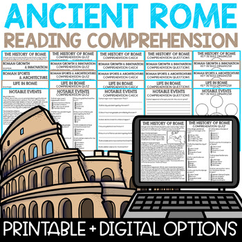Preview of Ancient Rome Reading Comprehension Passages Questions Graphic Organizers