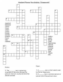 Ancient Rome Vocabulary Crossword by Northeast Education TPT