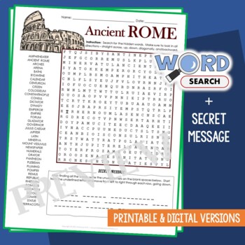 Preview of Roman Empire, Ancient Rome Word Search Puzzle Activity Worksheets