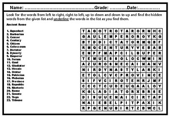Preview of Ancient Rome, Word Search Worksheet, No Prep Sub Plan, Ancient Rome Research